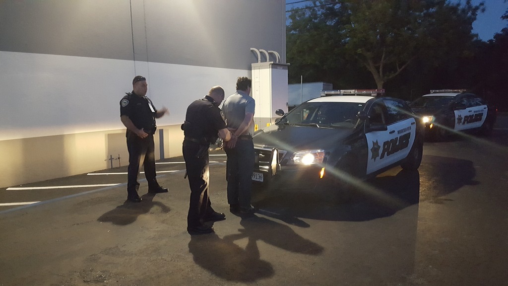 Knightscope robot assisting law enforcement with an arrest